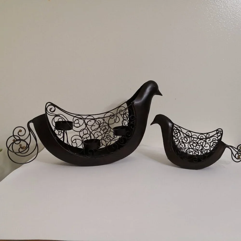 Pier 1 Metal‎ Artsy Bird Votive/ Tea Light Candle Holder Set of 2